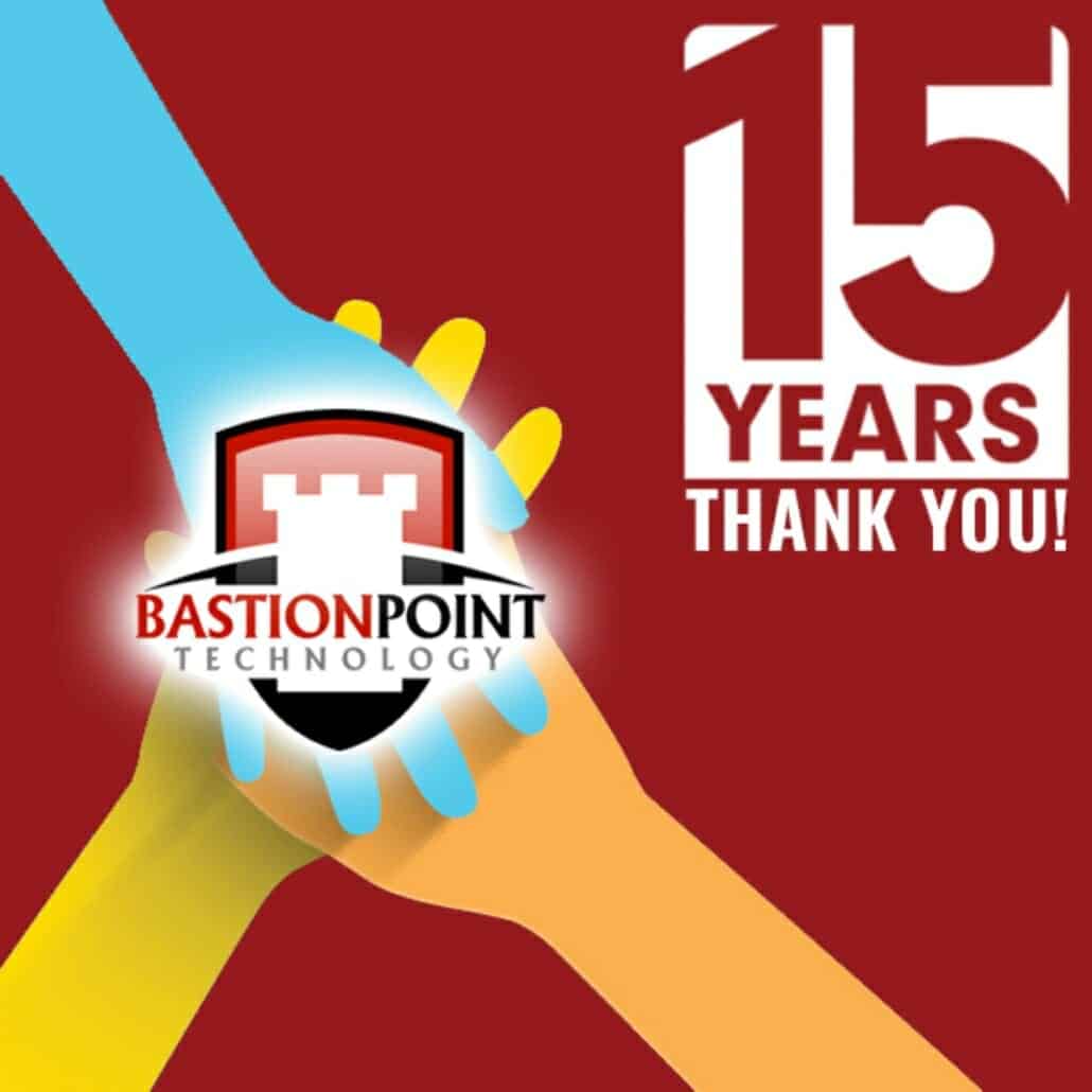 Bastionpoint branded logo and graphic to represent our 15 year anniversary in Richmond, Virginia