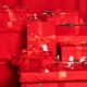 Chrismas red gifts with ribbon