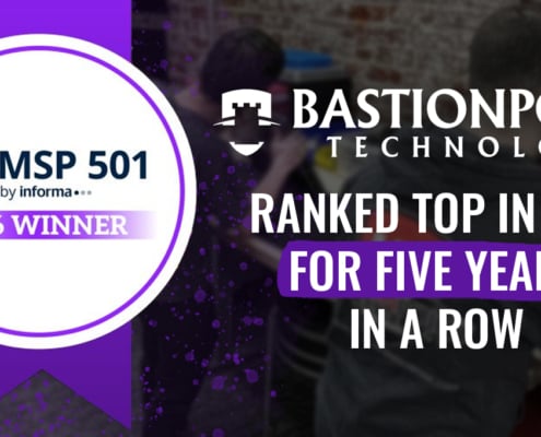 Bastionpoint Technology graphic announcing its 2026 MSP 501 win, with the MSP 501 Winner badge and text reading “Ranked Top in RVA for Five Years in a Row.”